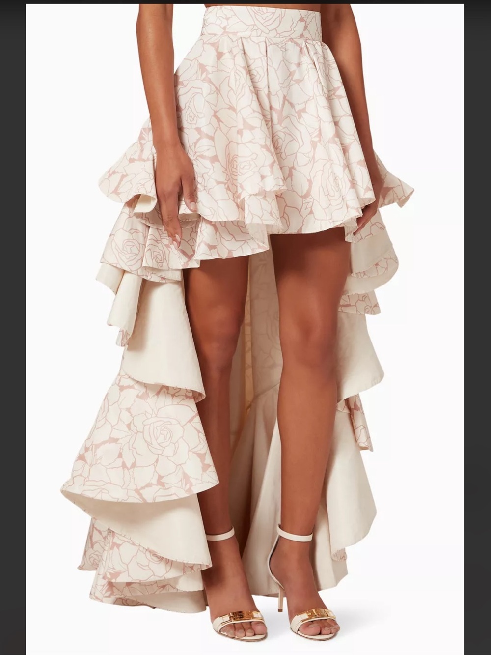 Elisabetta Franchi Ruffled High-Low Skirt Rose Print Sz 42 US 4/6